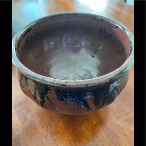Handmade pottery bowl glazed brown/black 7 x 5 1/2